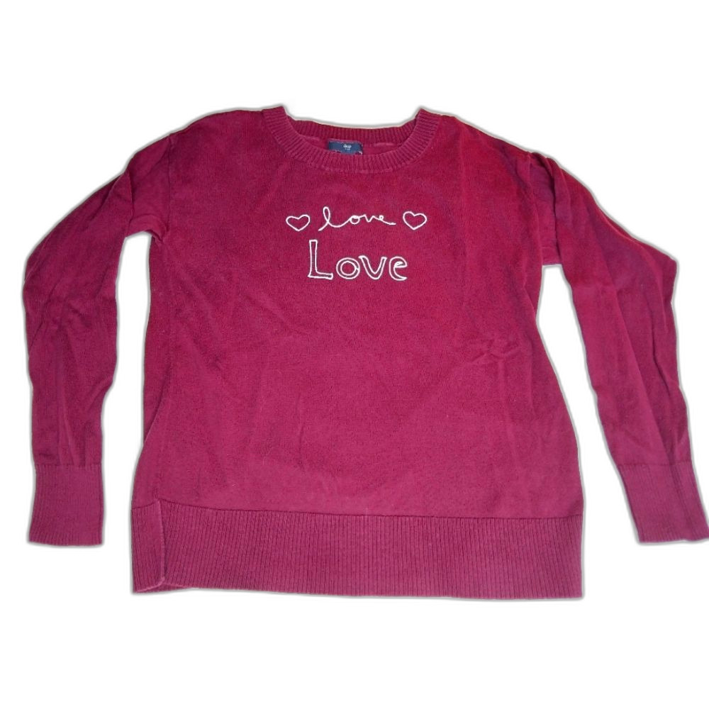 GAP Women’s Crewneck Sweater Love Maroon Cranberry Red Cotton Size Small